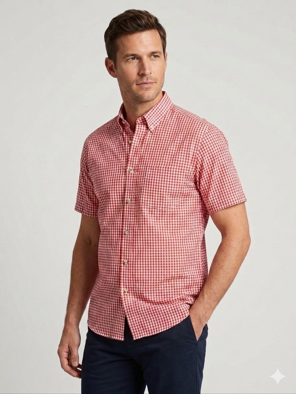 ​Vintage Loft Brownstone Red White Gingham Short Sleeve Button Down Shirt L